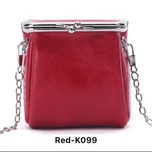 Genuine leather red coin purse change crossbody bag small